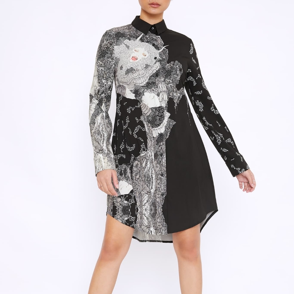 Blackmilk VAMPIRE SPELLBOUND LONG SLEEVE BUSINESS TIME SHIRT DRESS Size M